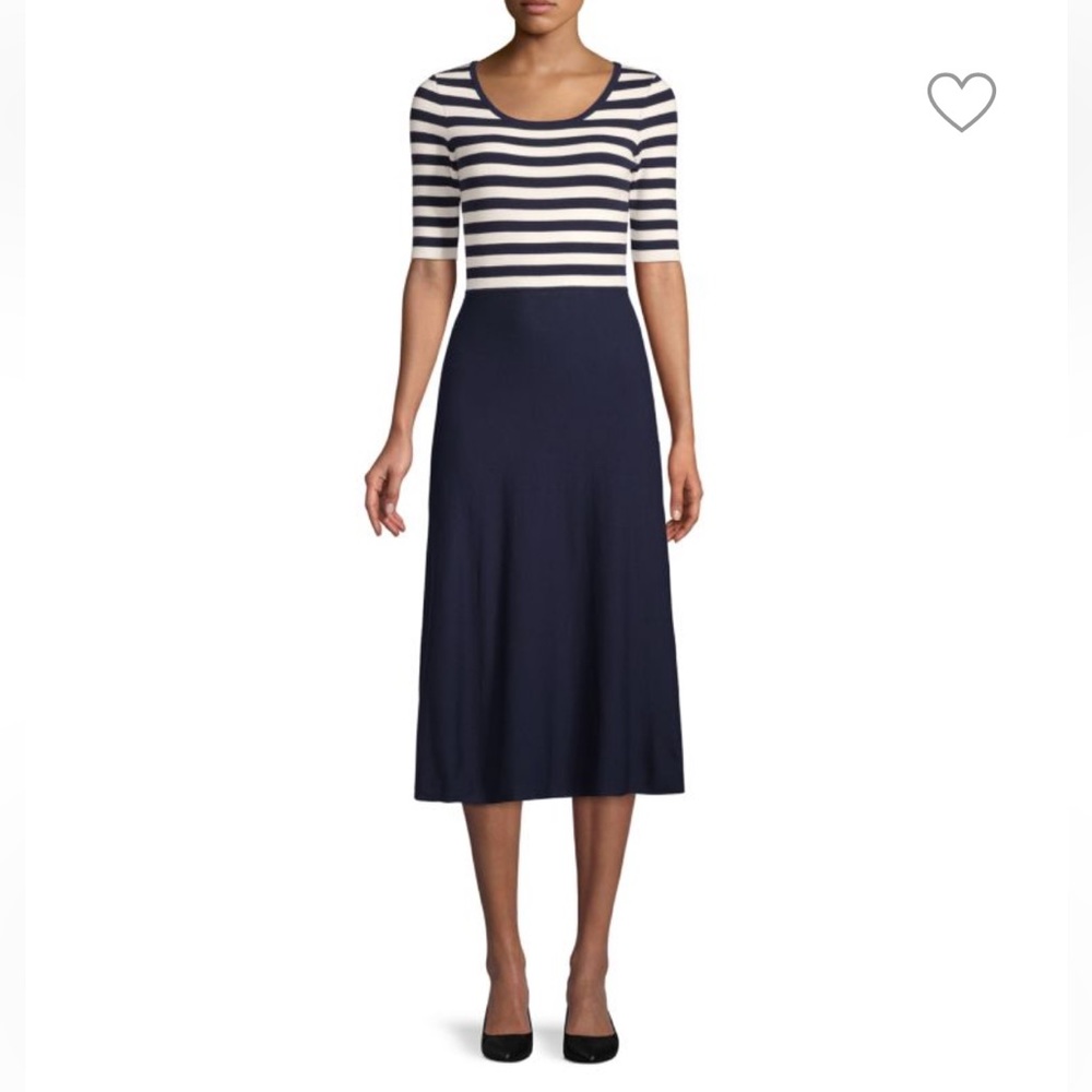 Milly Striped Elbow Sleeve Midi Dress